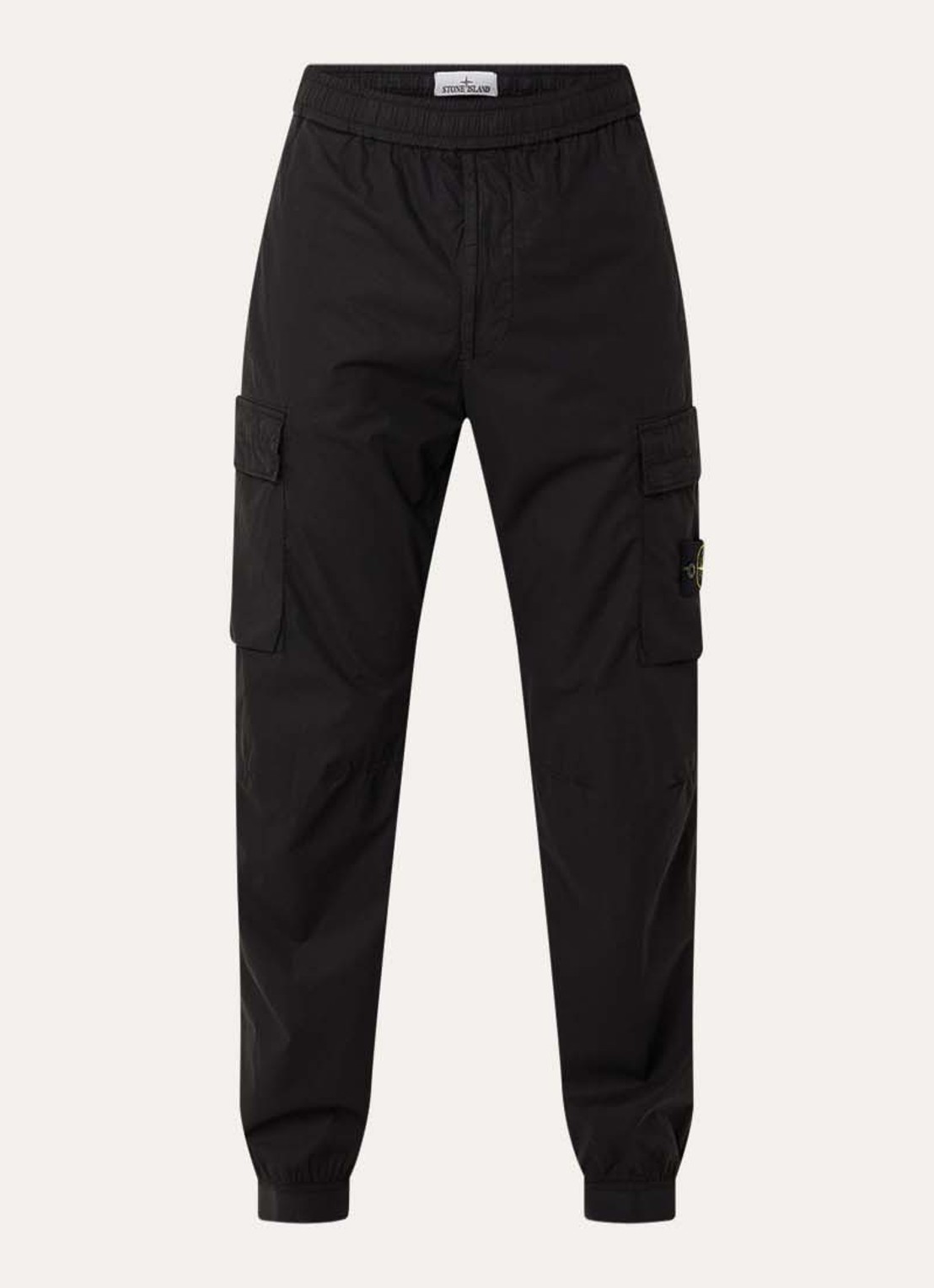 Stone Island 93582 tapered fit cargobroek met steekzakken en logo - voorkant 2 zwart