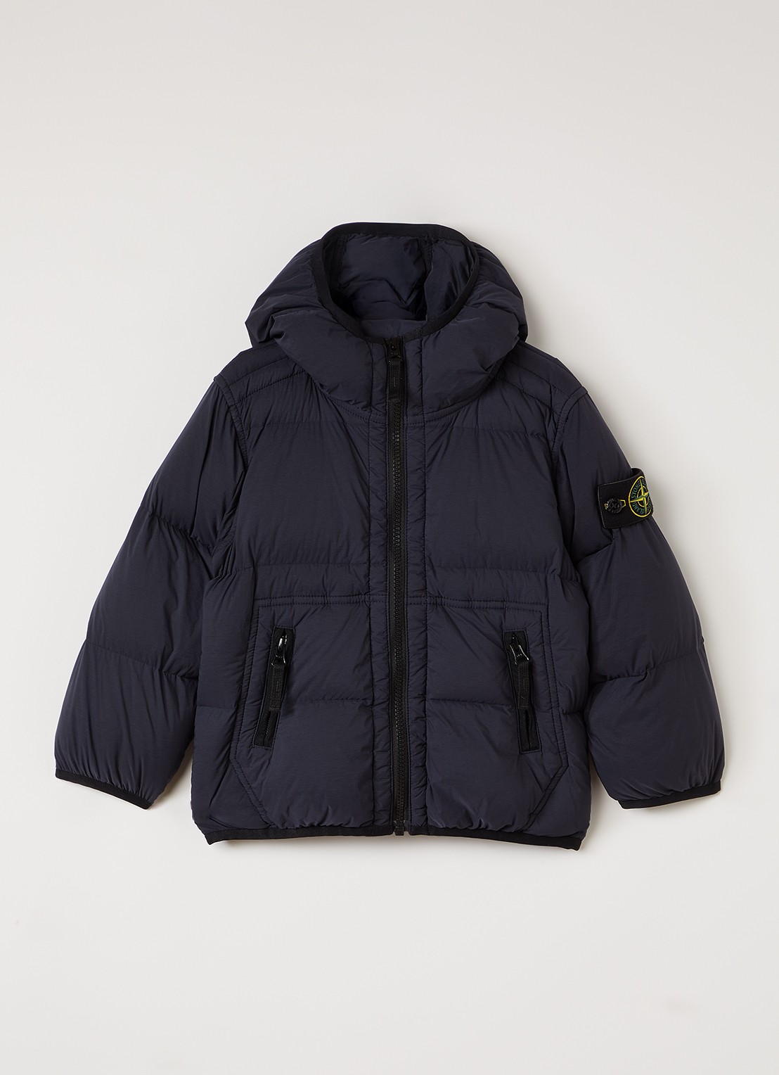 Stone Island Gewatteerd jack met capuchon en ritszakken - voorkant 2 donkerblauw