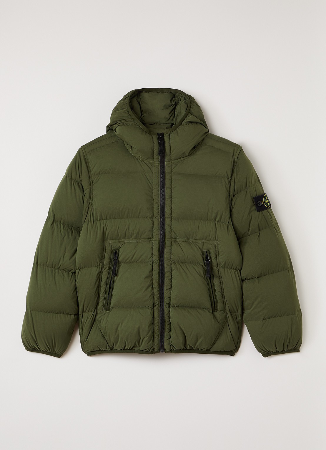 Stone Island Gewatteerd jack met donsvulling - voorkant legergroen
