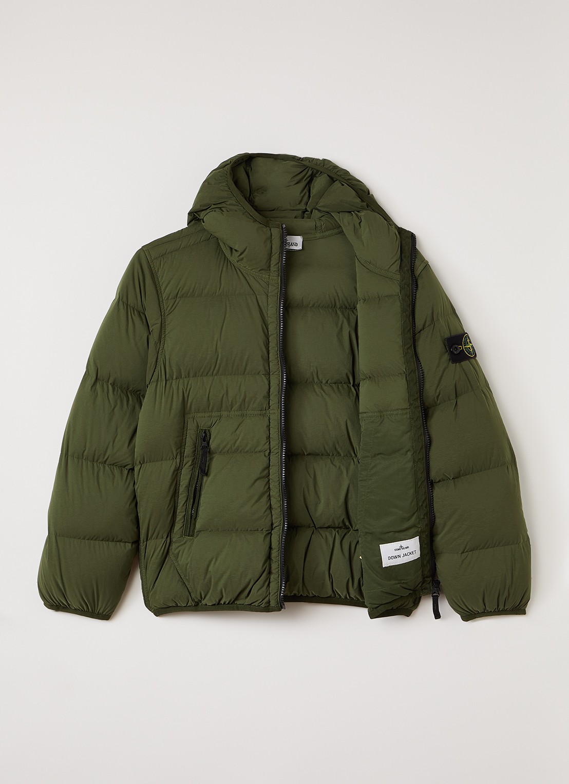Stone Island Gewatteerd jack met donsvulling - voorkant 2 legergroen