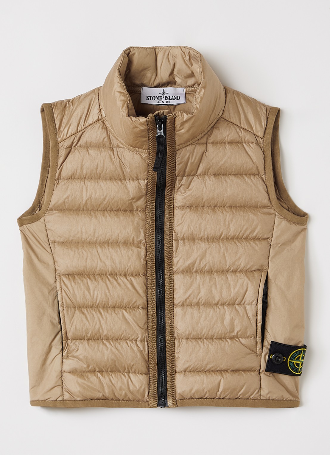 Stone Island Gewatteerde bodywarmer met donsvulling en ritszakken - voorkant camel