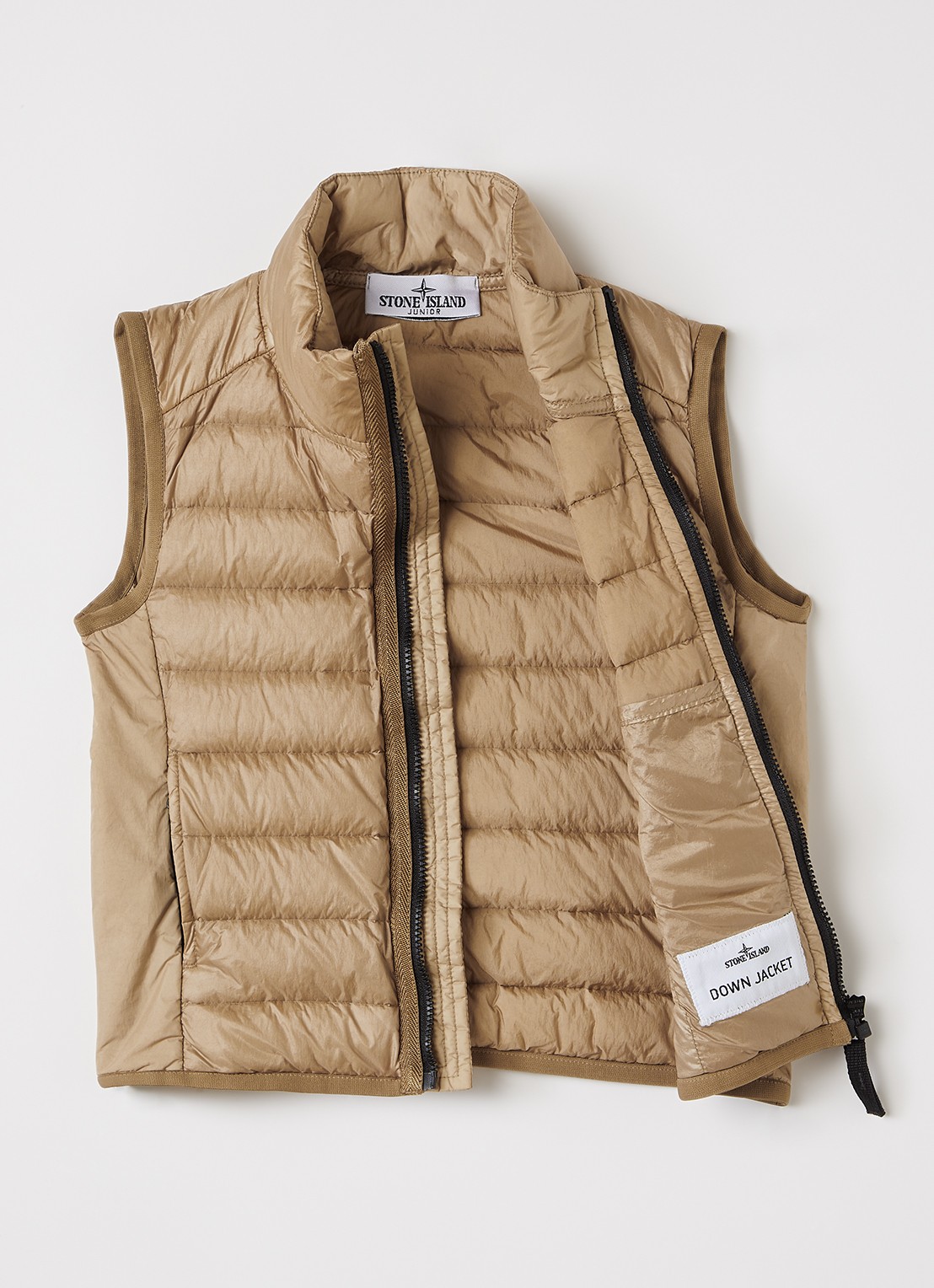 Stone Island Gewatteerde bodywarmer met donsvulling en ritszakken - voorkant 2 camel
