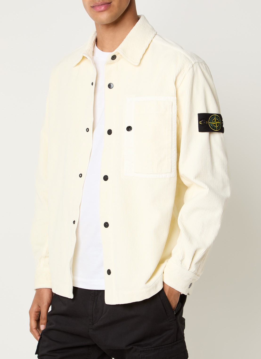 Stone Island Regular fit overshirt van corduroy met borstzak - detail 2 ivoor