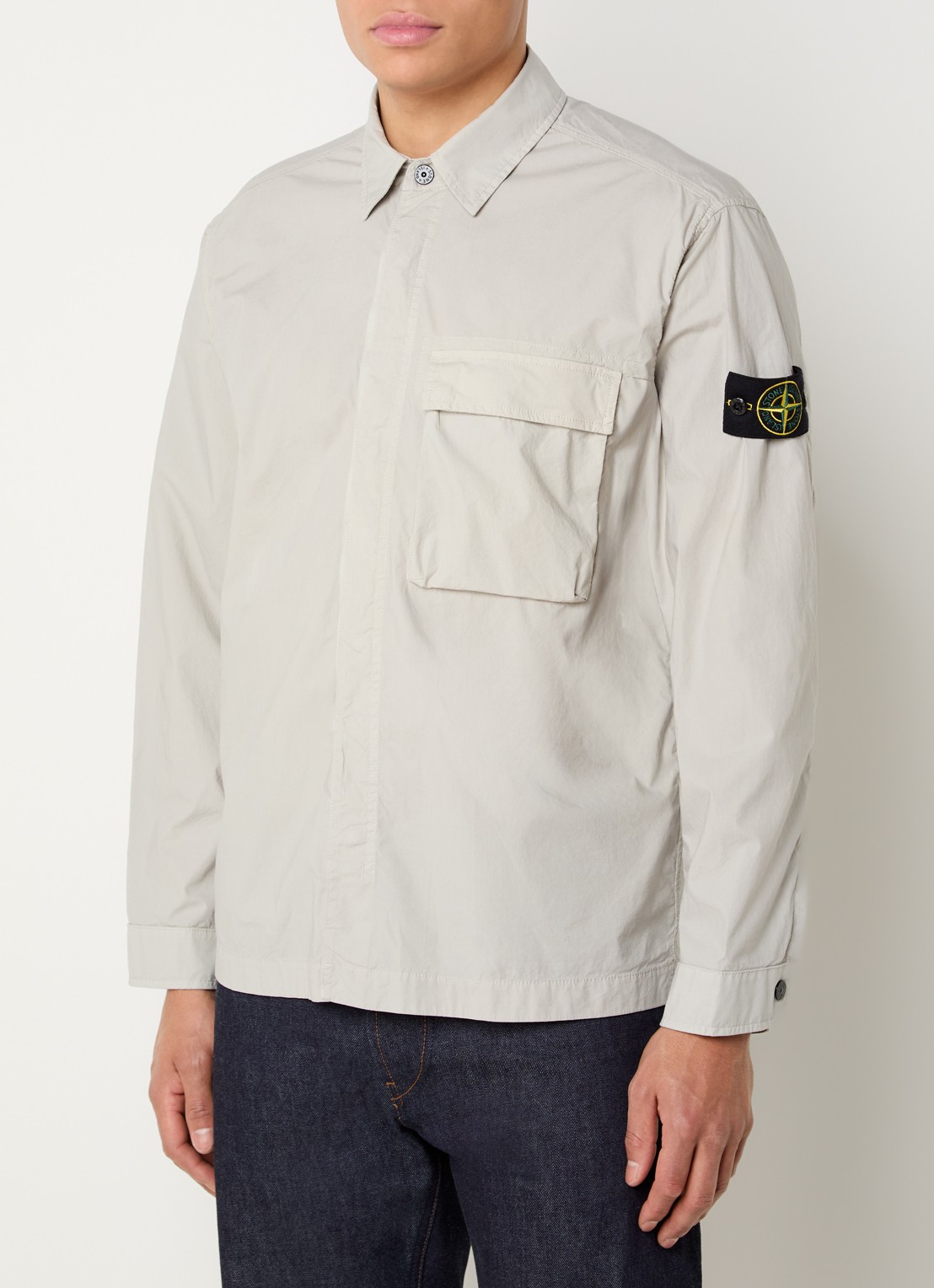 Stone Island S0003 overshirt met borstzak en logo - detail 4 grijs