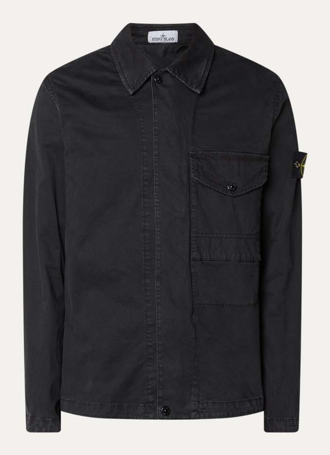 Stone Island S0004 overshirt met borstzak en logo - voorkant 3 zwart