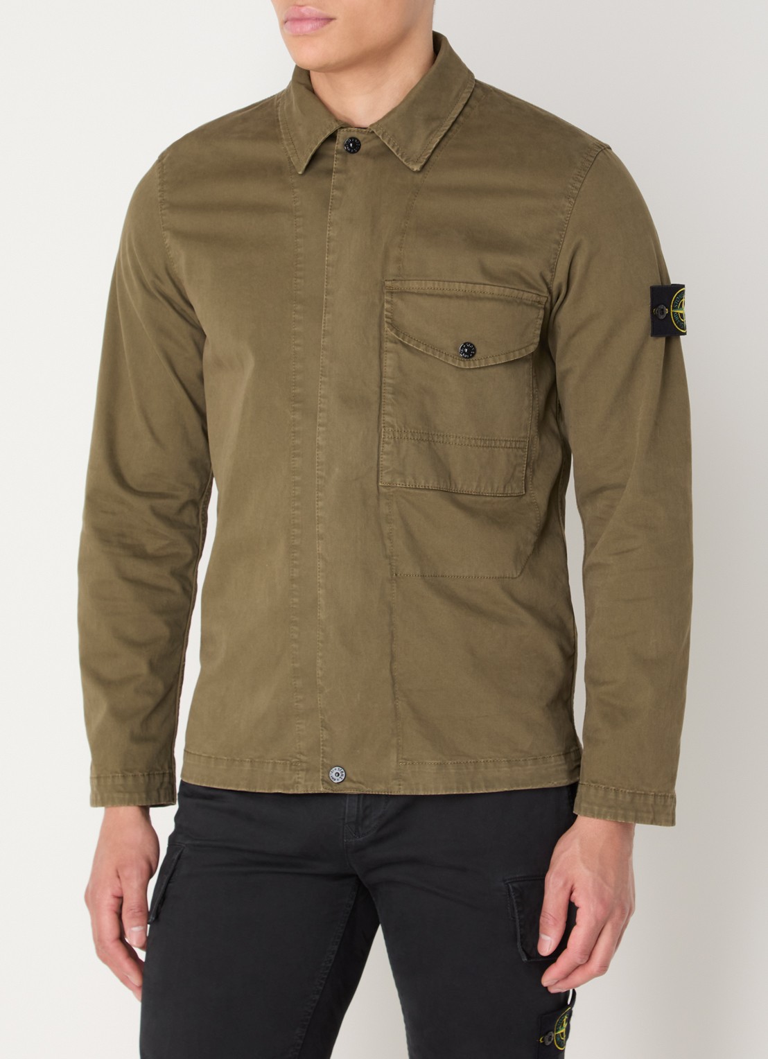 Stone Island S0004 overshirt met borstzak en logo - detail 4 bronsgroen