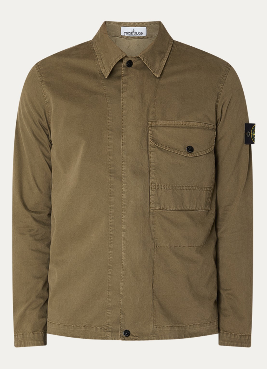 Stone Island S0004 overshirt met borstzak en logo - voorkant bronsgroen