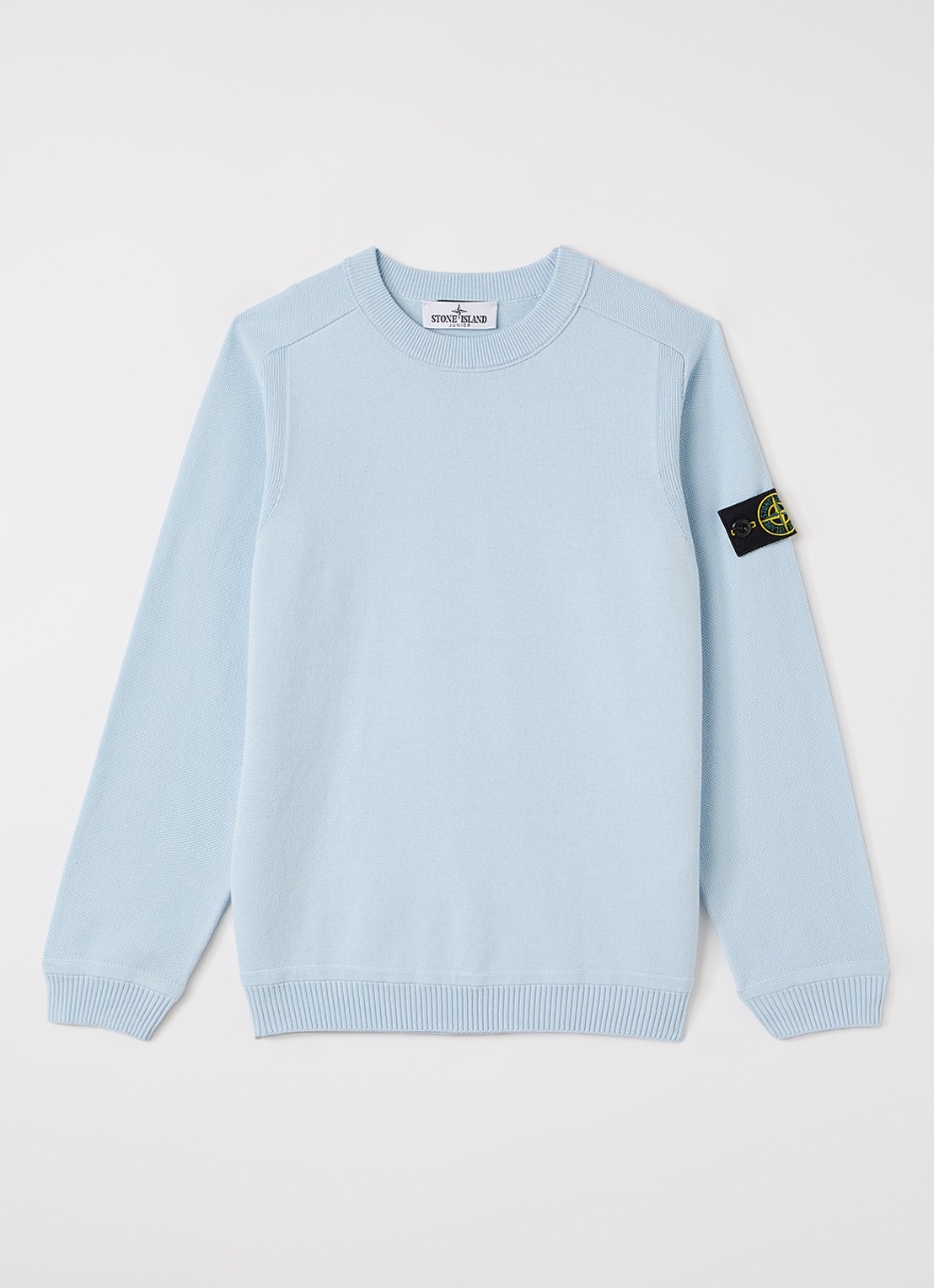 Stone Island S00085 fijngebreide trui met logo - voorkant lichtblauw