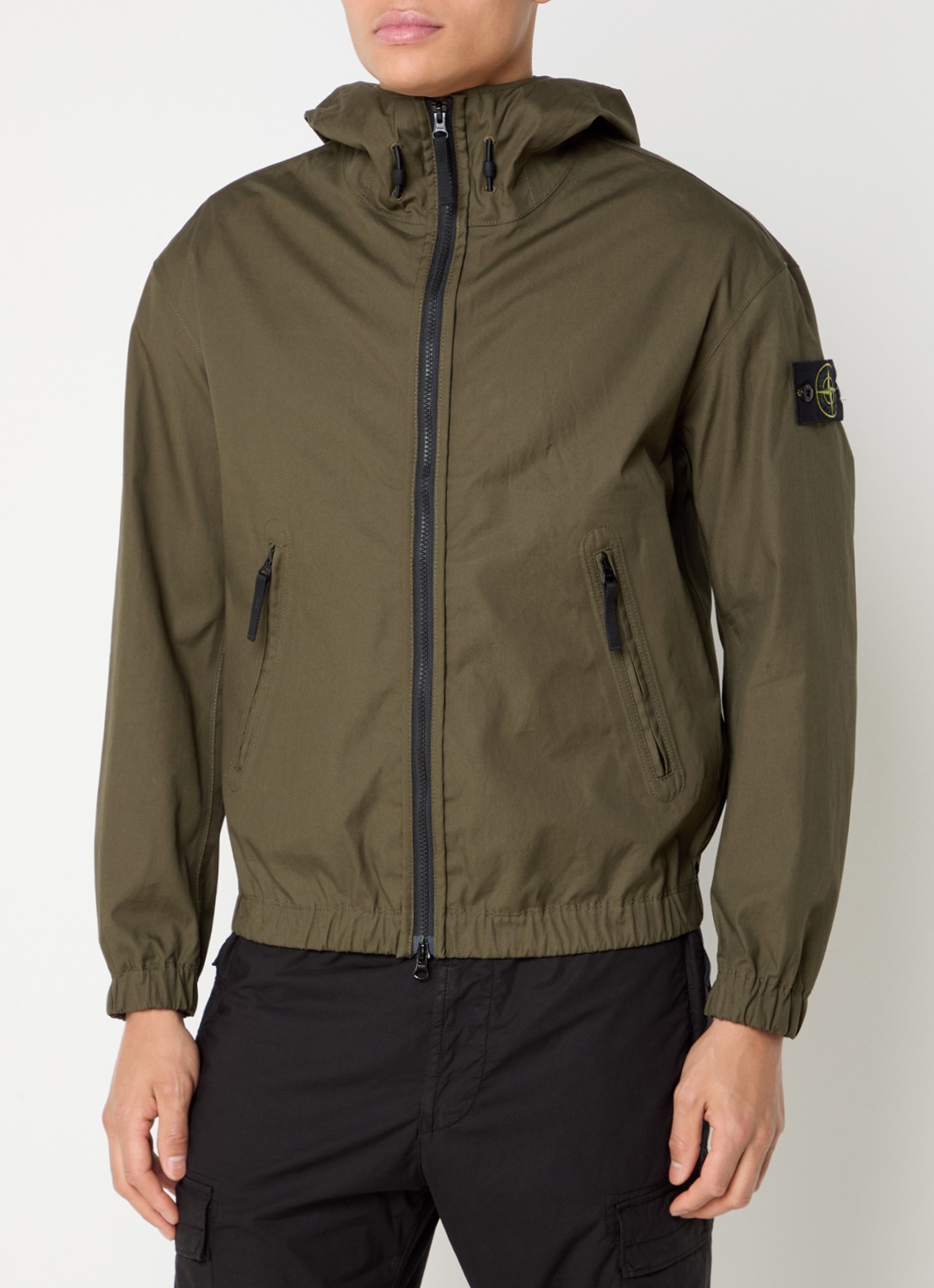 Stone Island S0011 Supima windjack met ritszakken en logo - detail legergroen