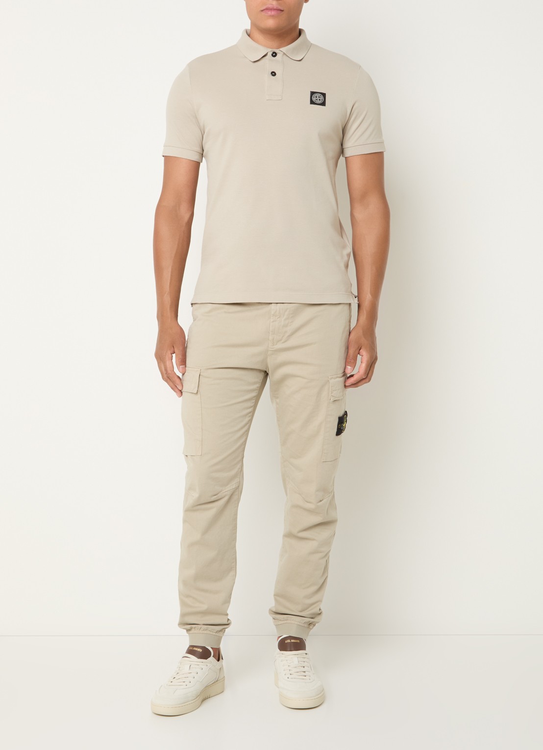 Stone Island S0014 slim fit cargobroek in wolblend met klepzakken - voorkant 3 beige