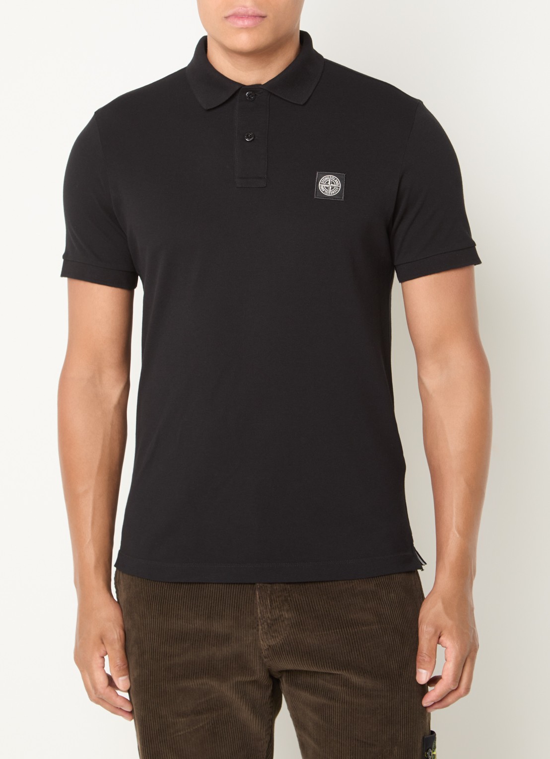 Stone Island S0017 slim fit polo van piqué katoen met logo - detail 4 zwart