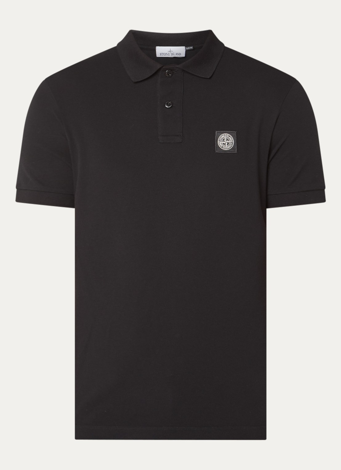 Stone Island S0017 slim fit polo van piqué katoen met logo - voorkant 2 zwart