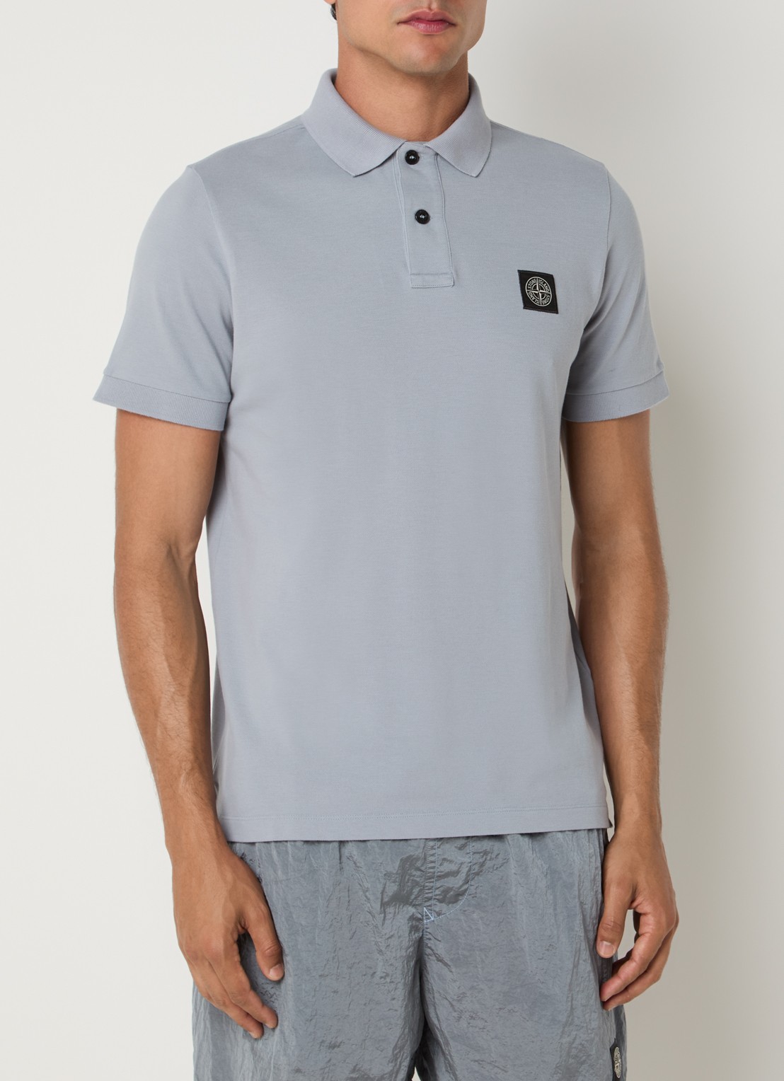 Stone Island S0017 slim fit polo van piqué katoen met logo - detail donkerblauw