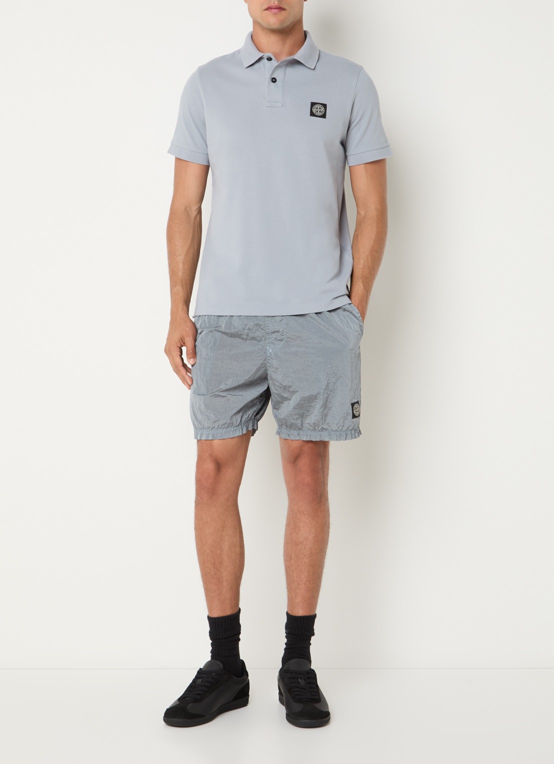 Stone Island S0017 slim fit polo van piqué katoen met logo - voorkant 5 donkerblauw