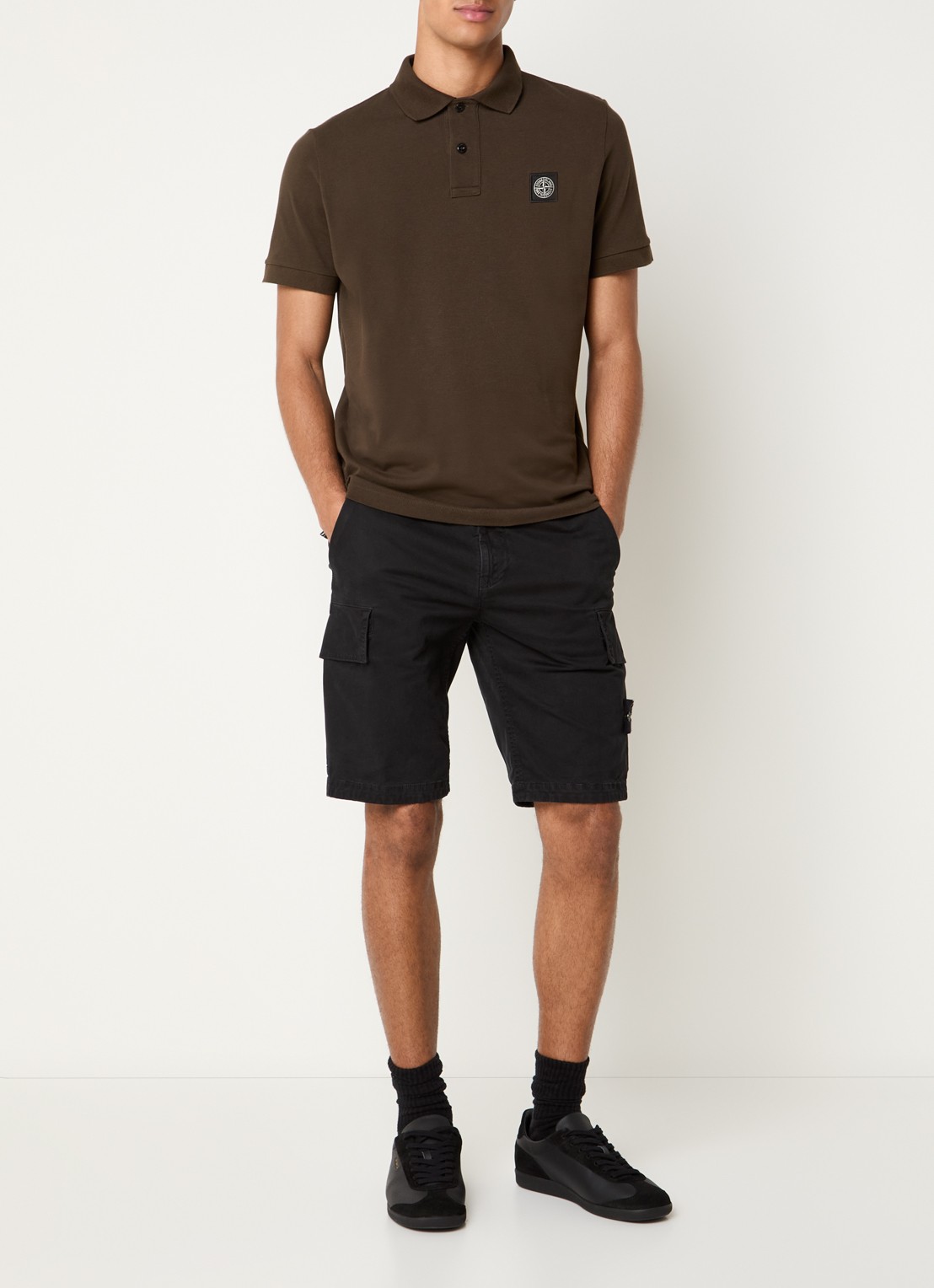 Stone Island S0017 slim fit polo van piqué katoen met logo - voorkant 5 grijs