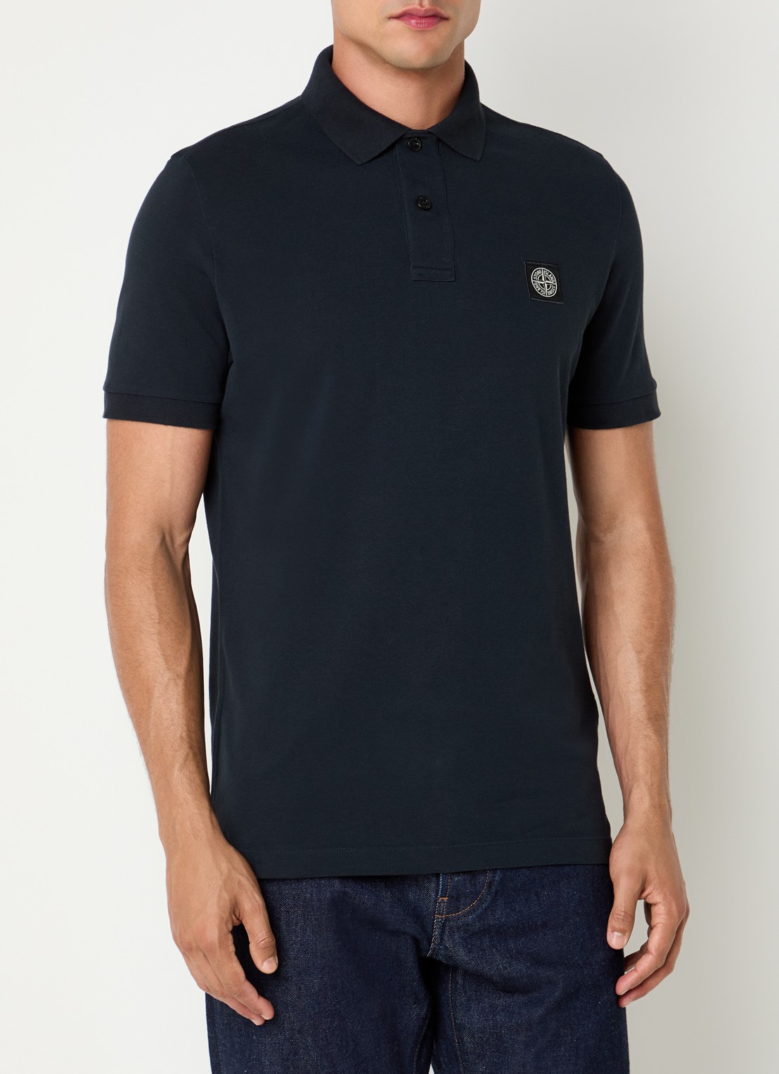 Stone Island S0017 slim fit polo van piqué katoen met logo - detail 2 roze