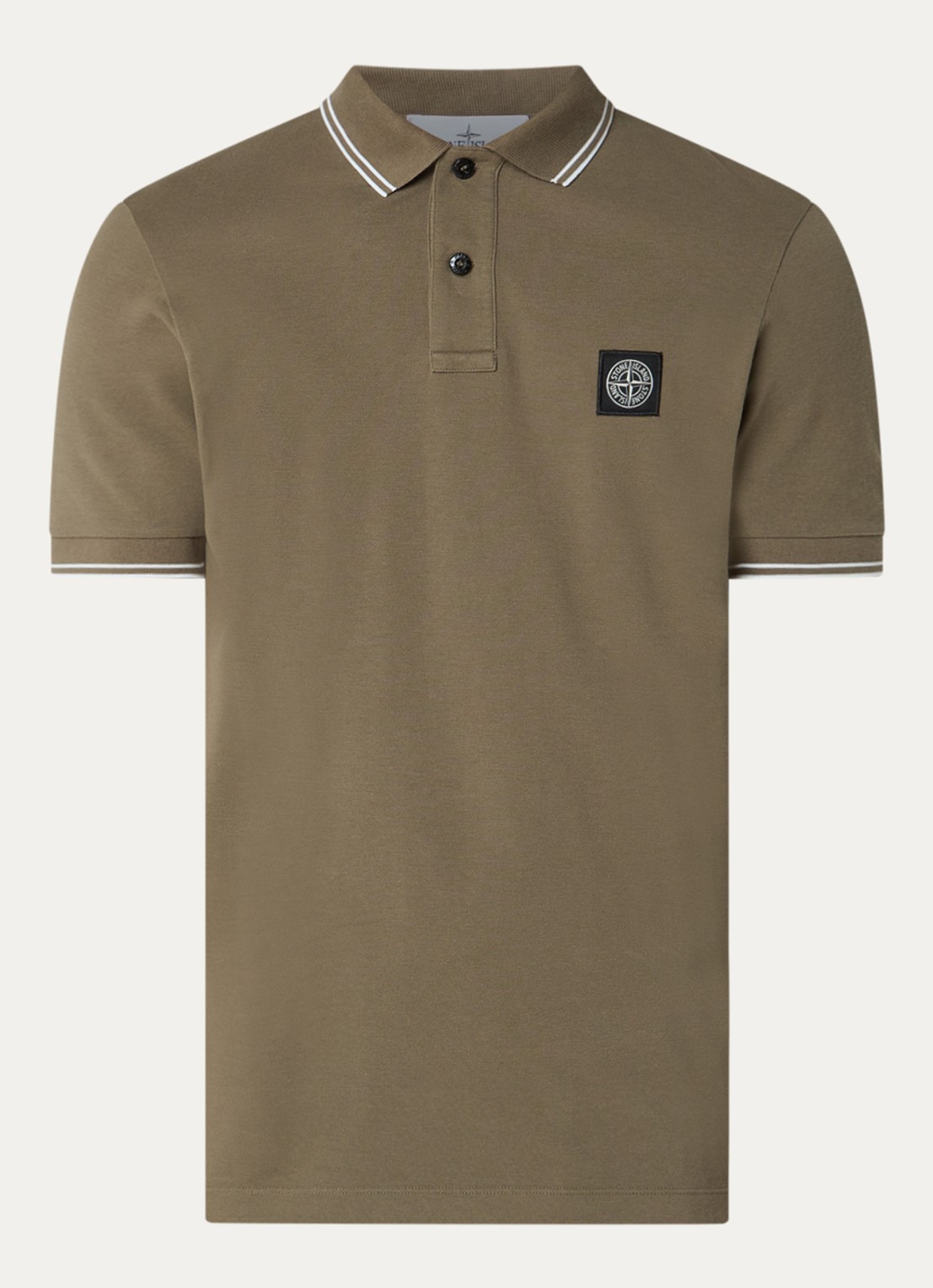 Stone Island S0018 regular fit polo met logoborduring - voorkant 3 legergroen