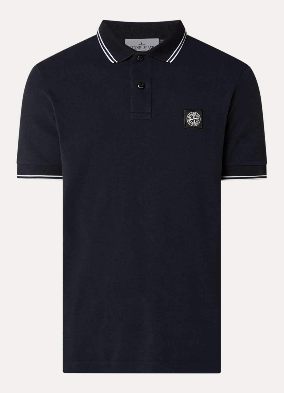 Stone Island S0018 regular fit polo met logoborduring - voorkant 2 donkerblauw