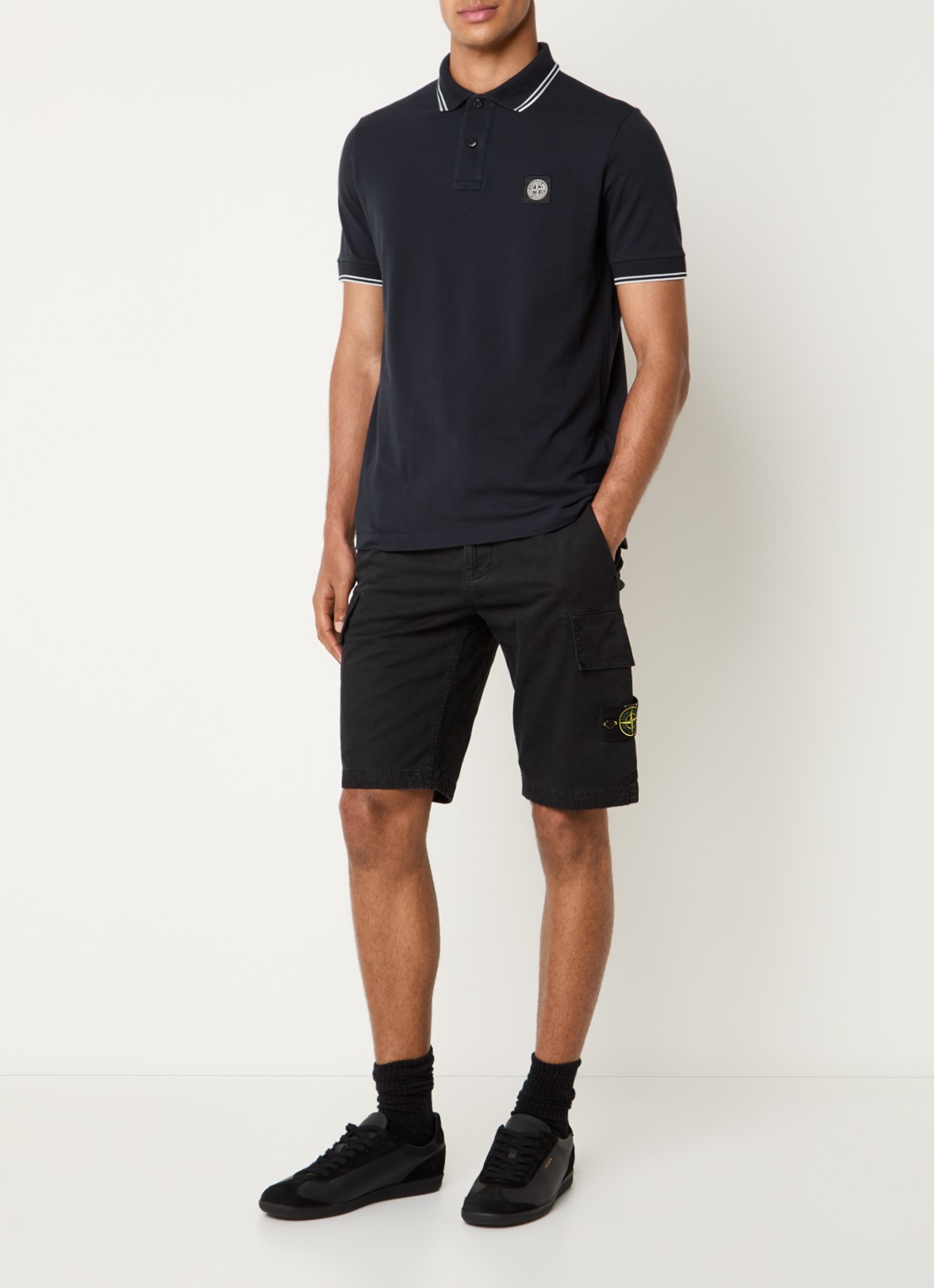 Stone Island S0018 regular fit polo met logoborduring - voorkant 3 donkerblauw