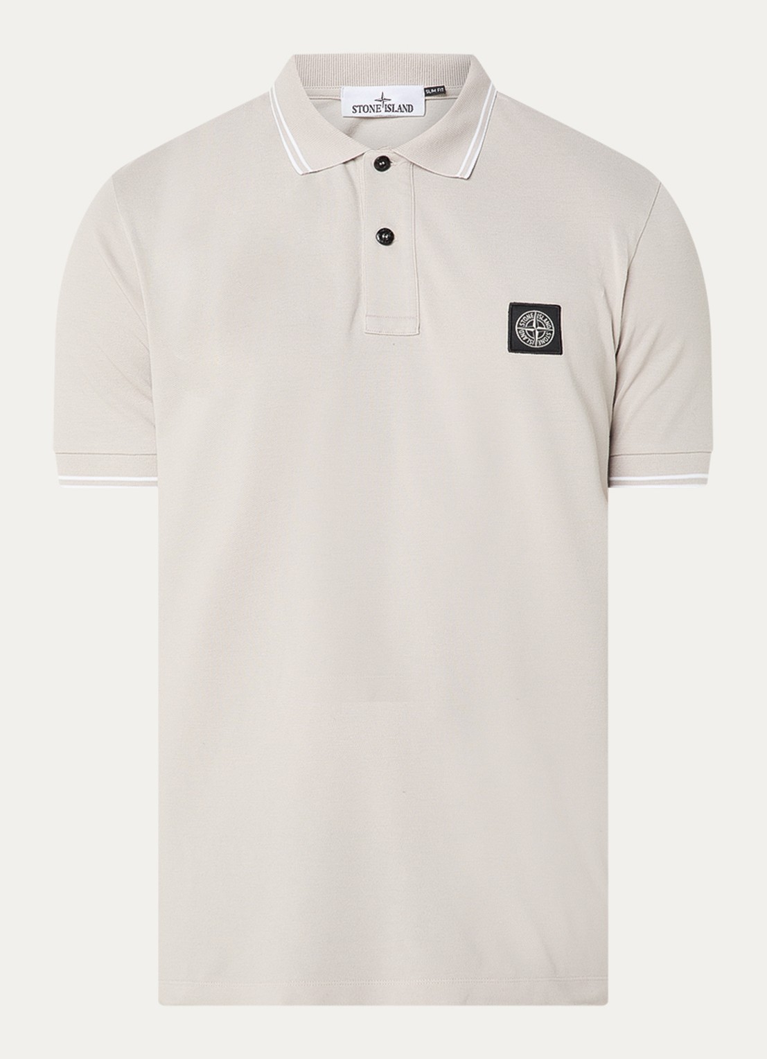 Stone Island S0018 slim fit polo van piqué katoen met logoborduring - voorkant 4 beige