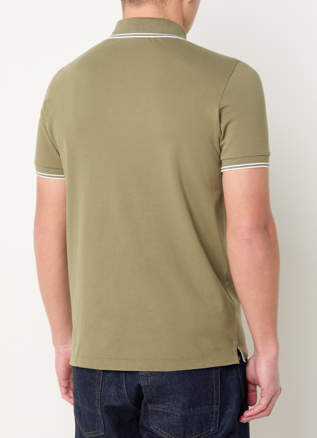 Stone Island S0018 slim fit polo van piqué katoen met logoborduring - achterkant mosgroen