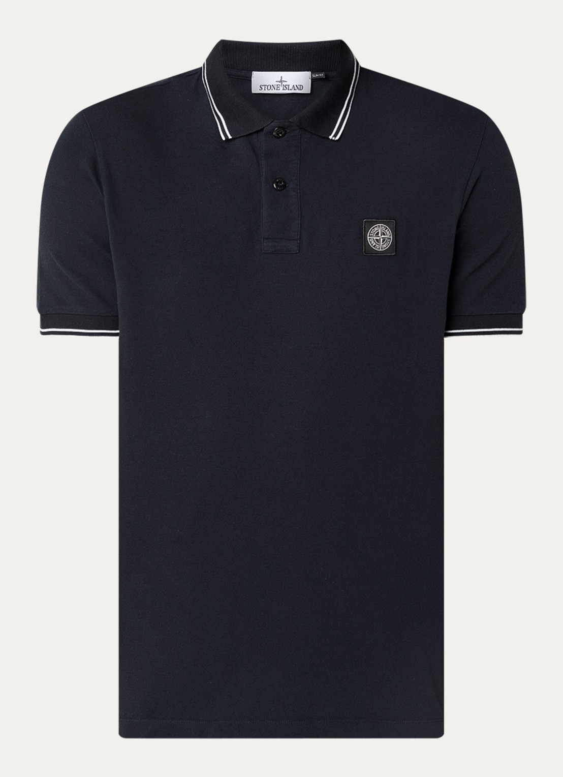 Stone Island S0018 slim fit polo van piqué katoen met logoborduring - voorkant 4 donkerblauw