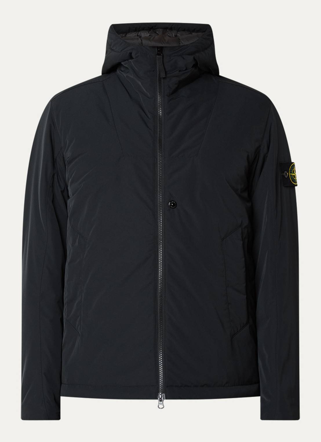 Stone Island S0026 gewatteerd jack met capuchon en steekszakken - voorkant zwart