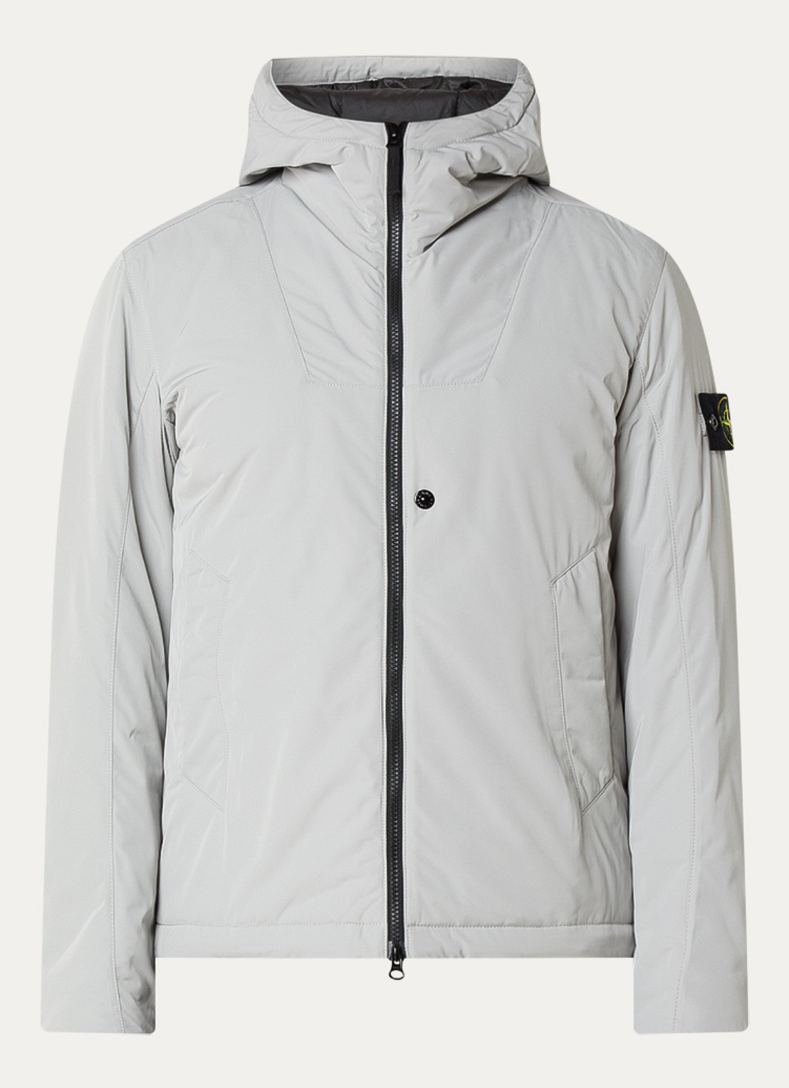 Stone Island S0026 gewatteerd jack met capuchon en steekszakken - voorkant 2 lichtgrijs