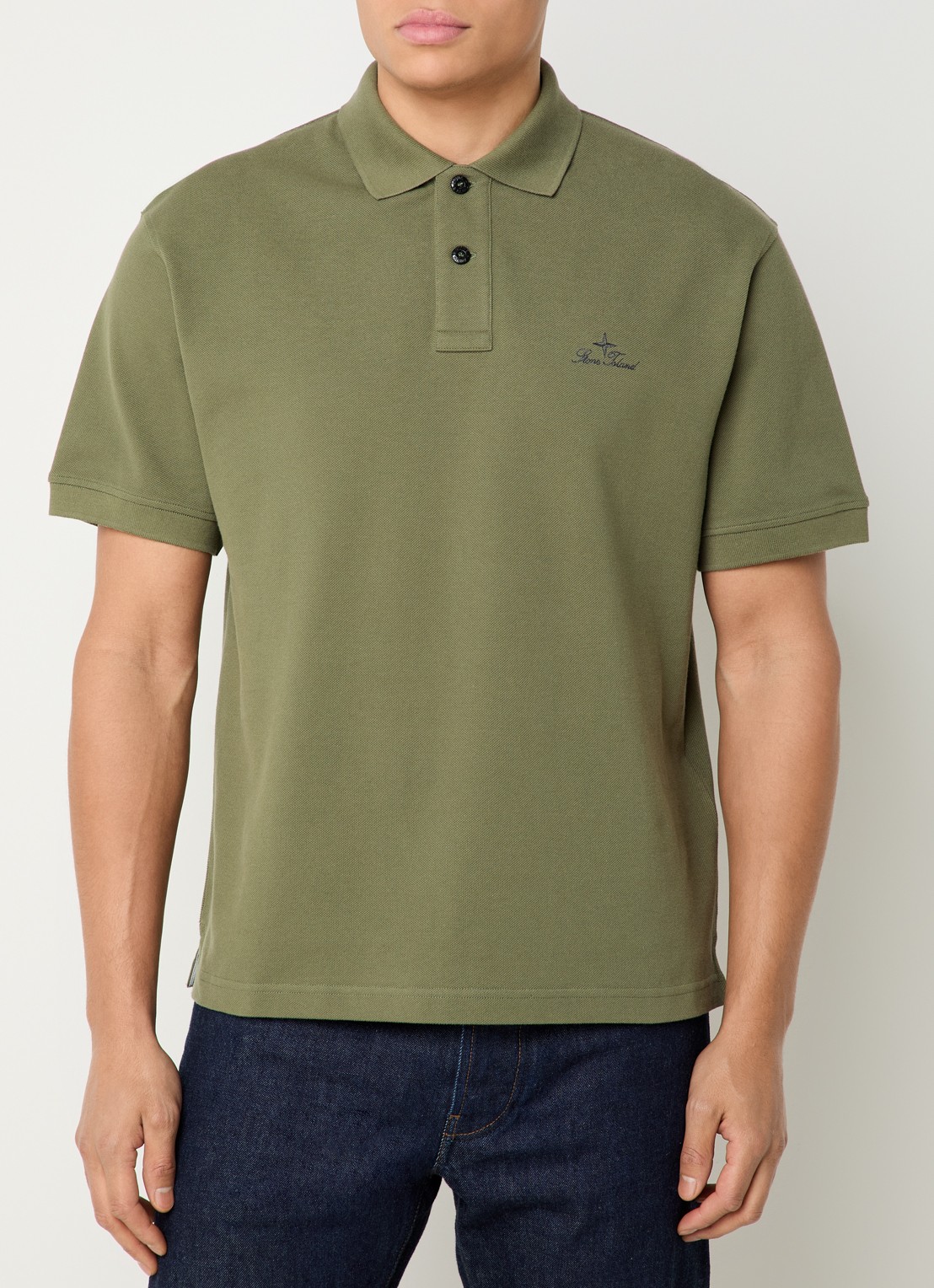Stone Island S0039 regular fit polo met logoborduring - detail 3 mosgroen