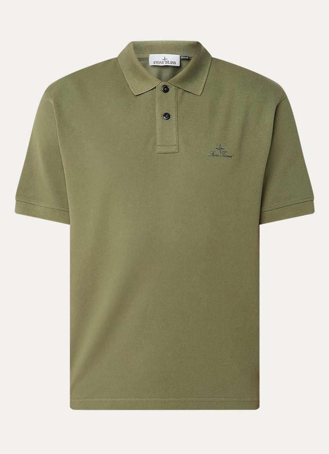 Stone Island S0039 regular fit polo met logoborduring - voorkant mosgroen