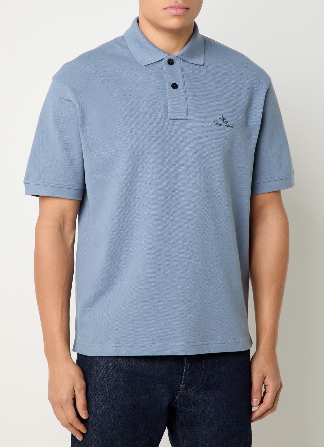 Stone Island S0039 regular fit polo met logoborduring - detail 4 staalblauw