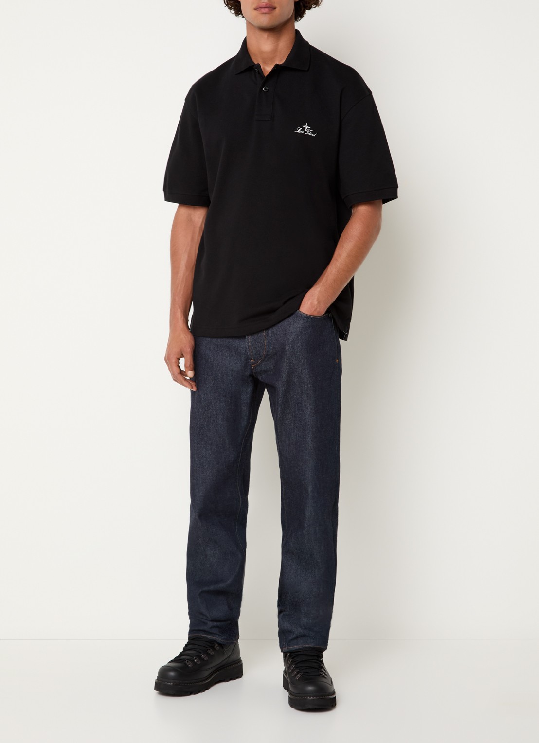 Stone Island S0039 regular fit polo met logoborduring - voorkant 5 zwart