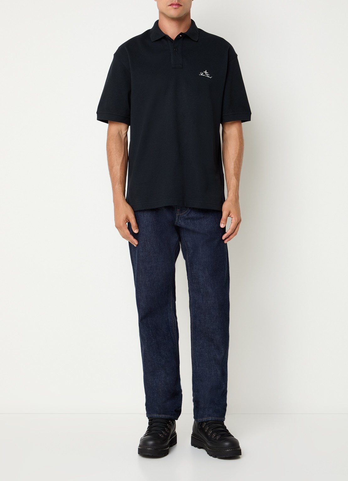 Stone Island S0039 regular fit polo met logoborduring - voorkant 2 donkerblauw