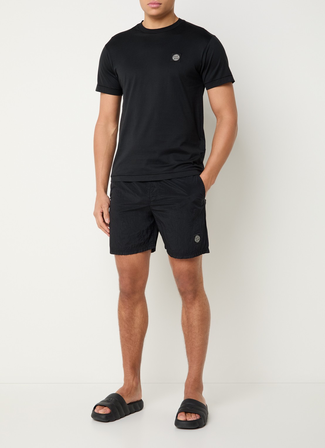 Stone Island S0043 Long zwemshorts met steekzakken - voorkant 4 zwart