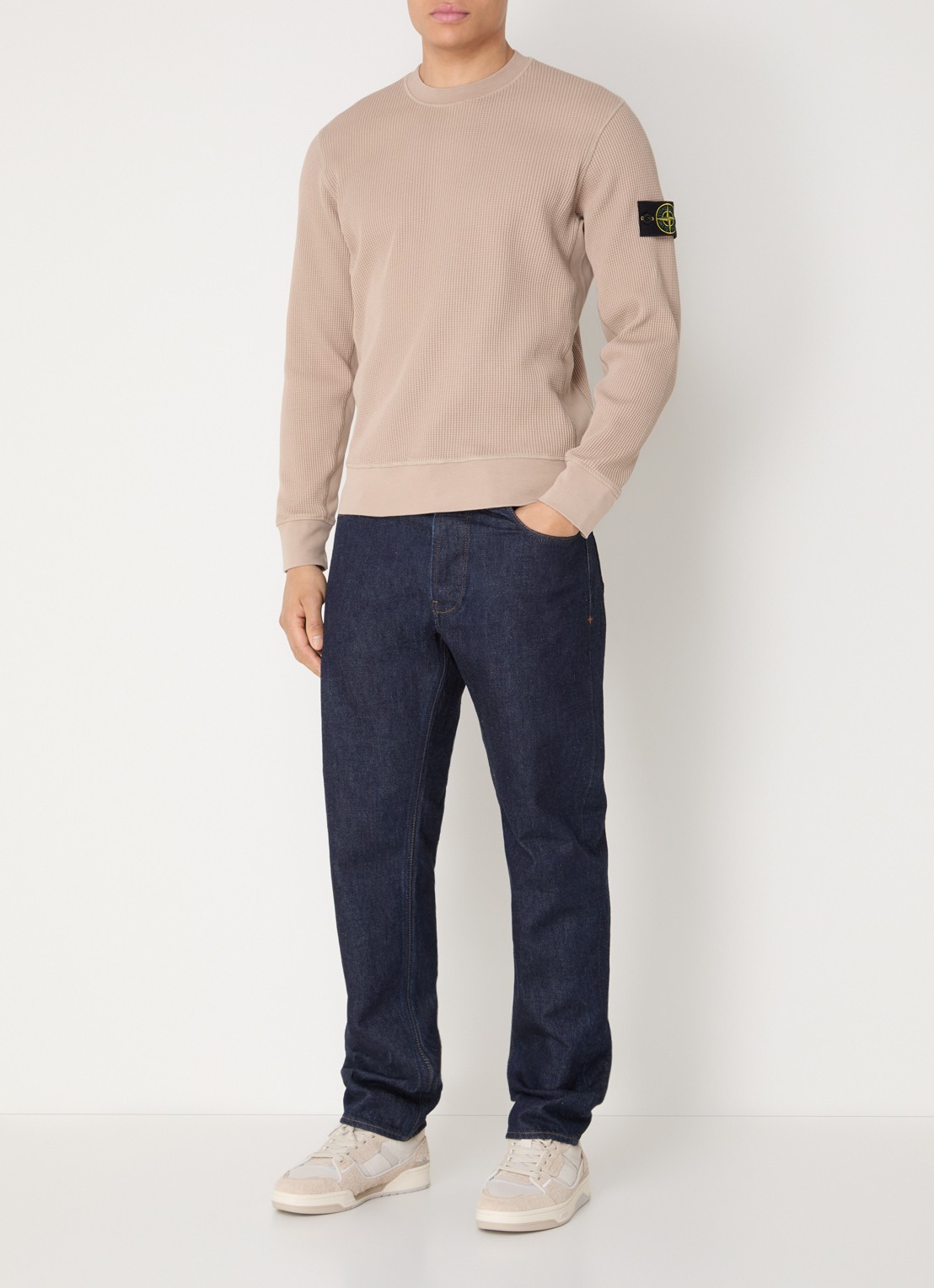 Stone Island S0044 fijngebreide trui met logo - voorkant 5 donkerbeige