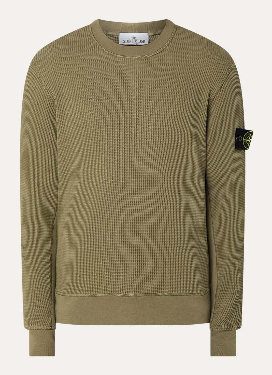 Stone Island S0044 fijngebreide trui met logo - voorkant 3 mosgroen