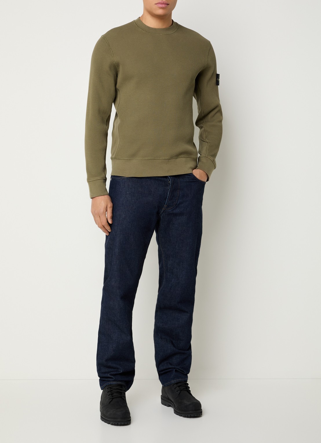 Stone Island S0044 fijngebreide trui met logo - voorkant 4 mosgroen