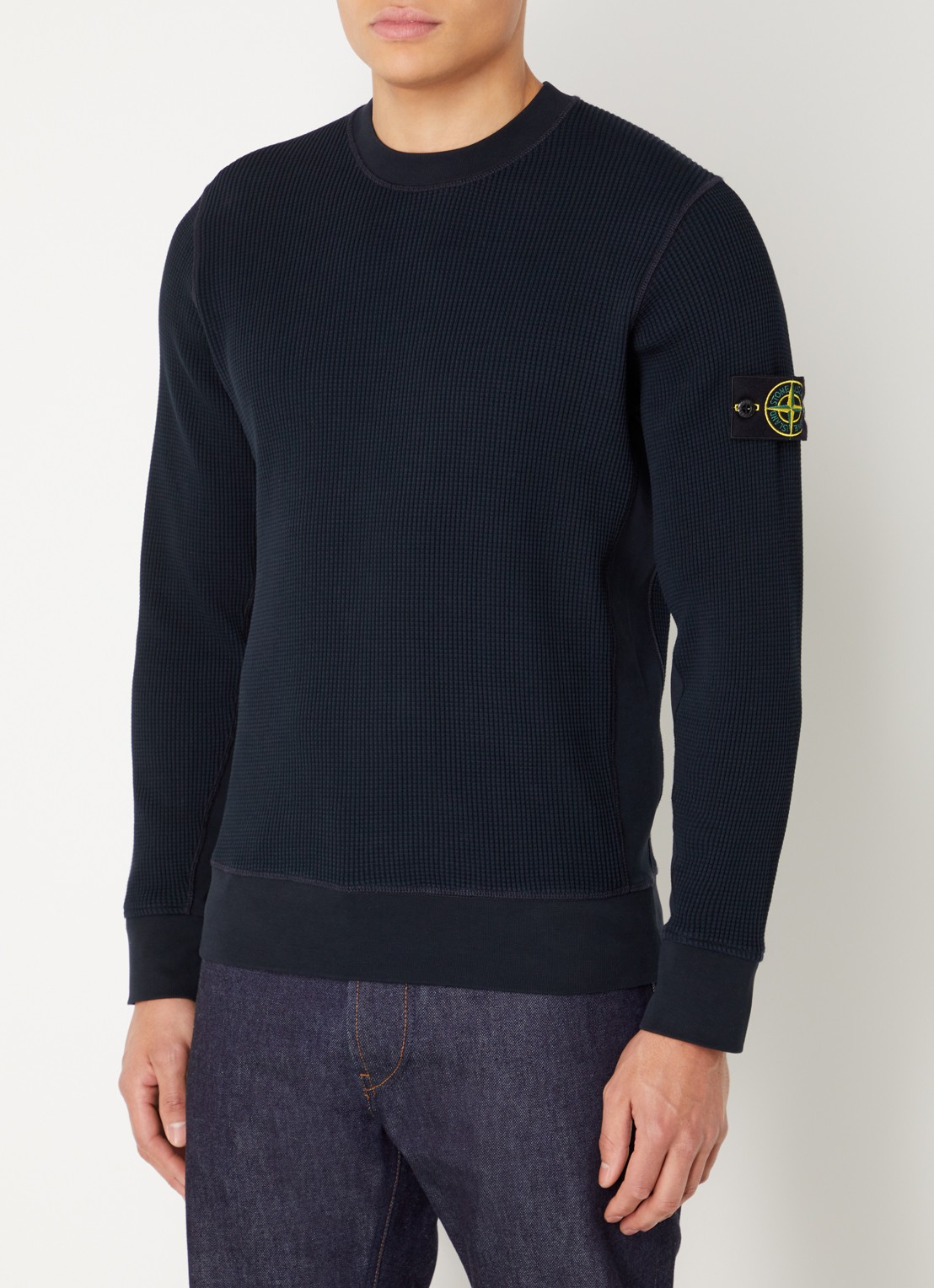 Stone Island S0044 fijngebreide trui met logo - detail donkerblauw