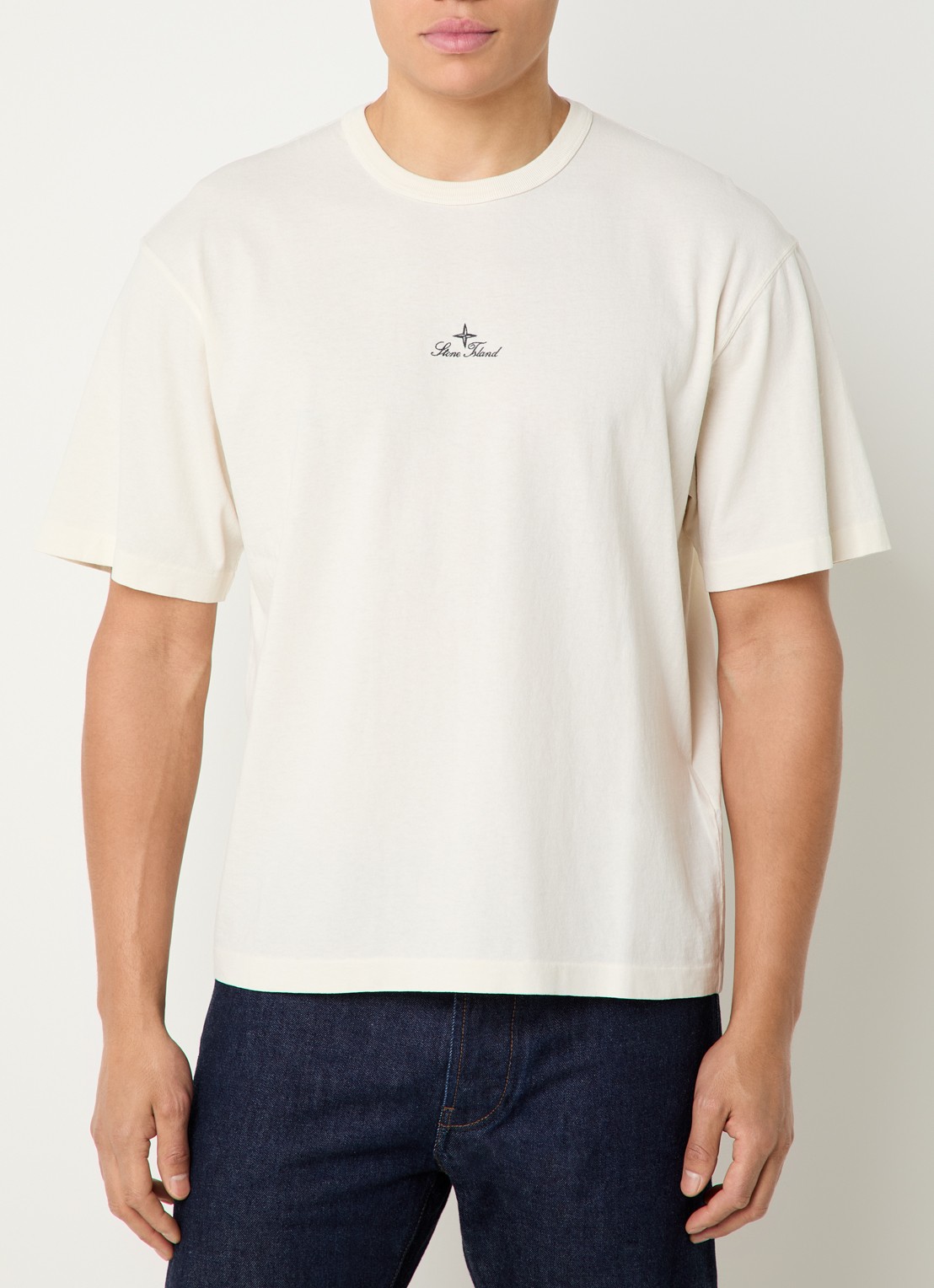Stone Island S0050 T-shirt met logo - detail gebroken wit