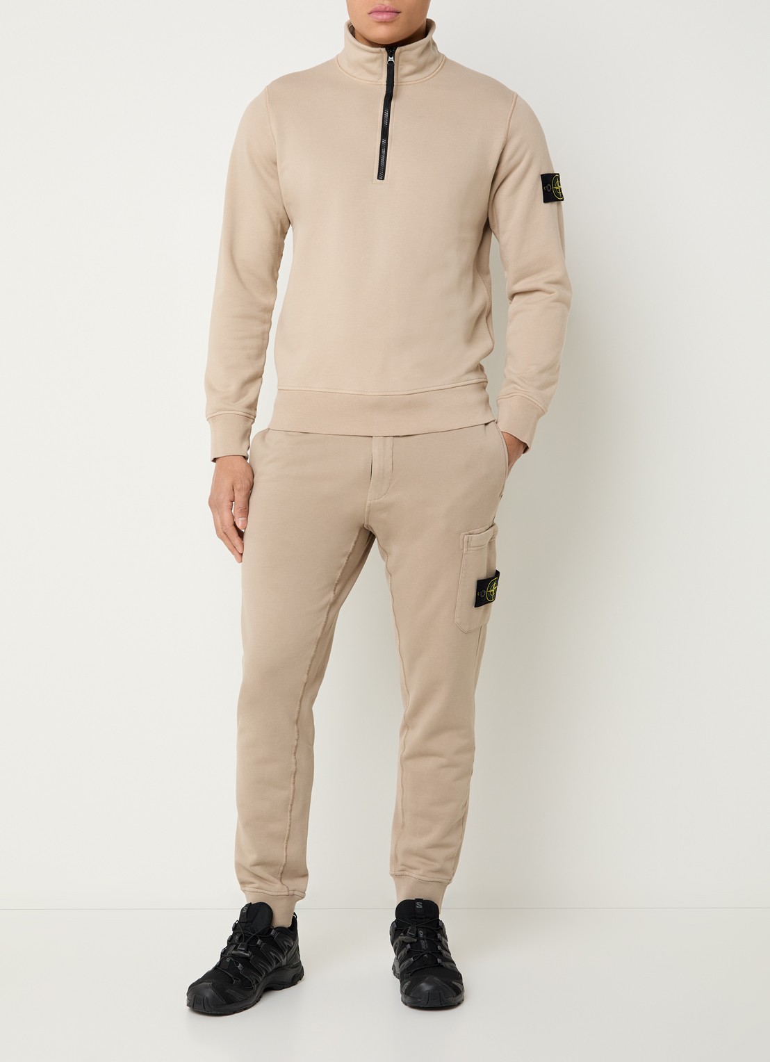 Stone Island S0051 sweater met halve rits en logo - voorkant 4 beige
