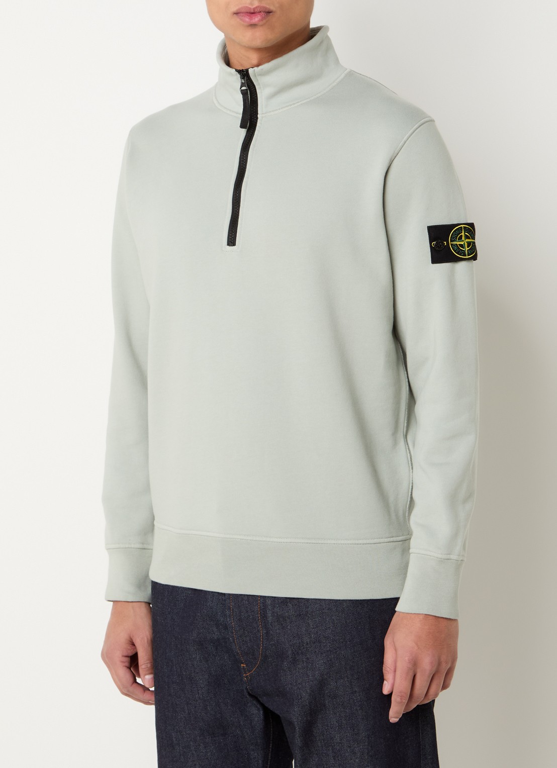 Stone Island S0051 sweater met halve rits en logo - detail lindegroen