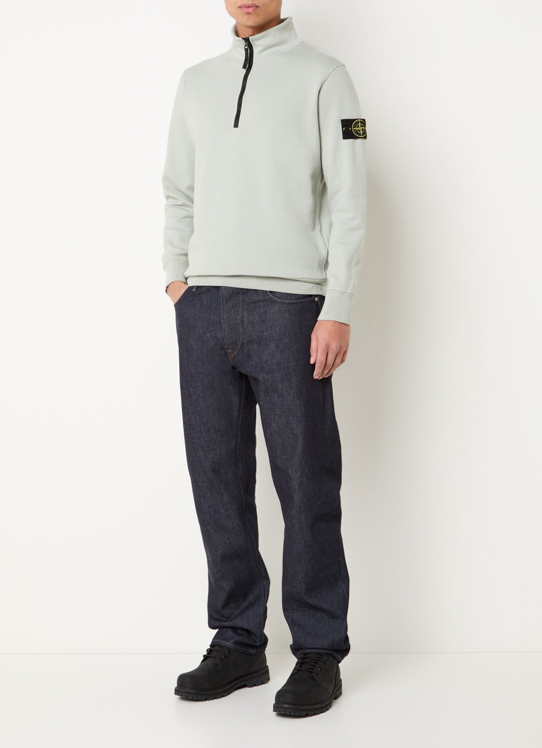 Stone Island S0051 sweater met halve rits en logo - voorkant 4 lindegroen
