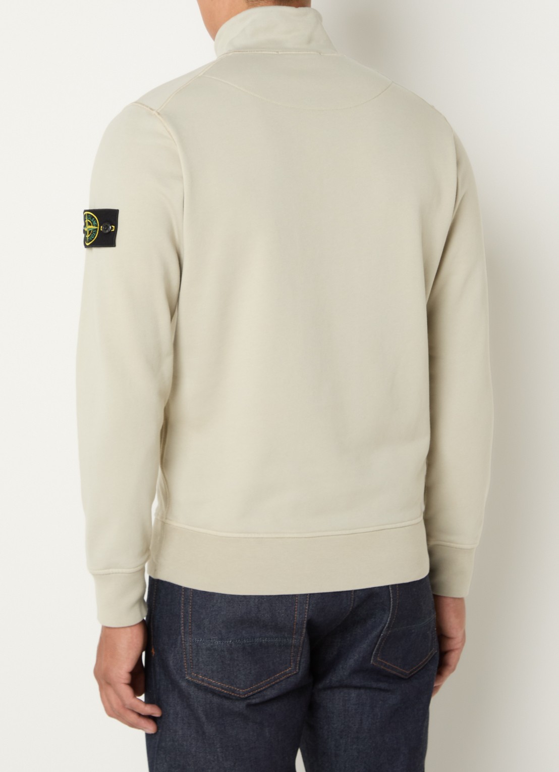 Stone Island S0051 sweater met halve rits en logo - achterkant khaki