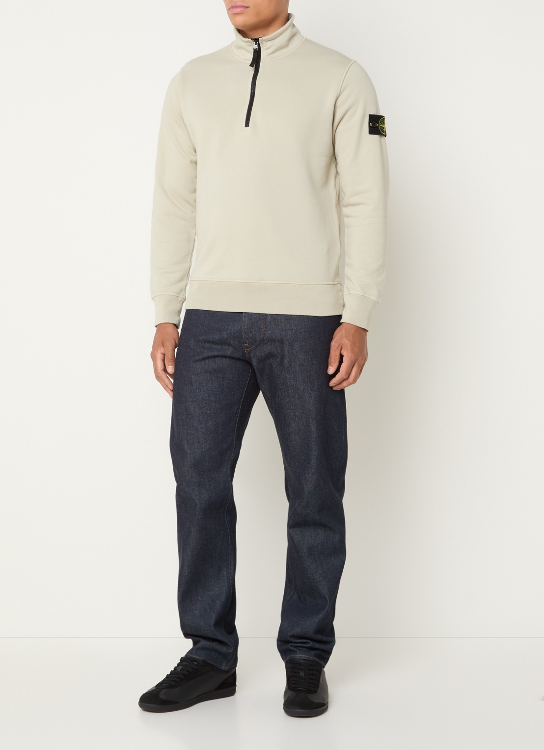 Stone Island S0051 sweater met halve rits en logo - voorkant 5 khaki