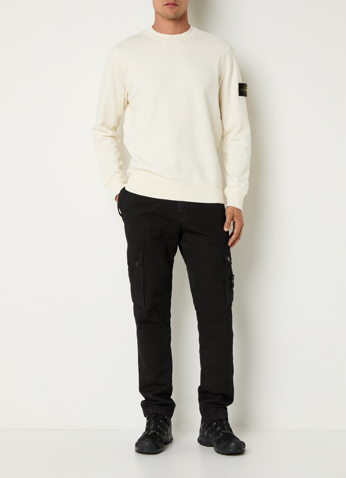 Stone Island S0051 sweater met logo - voorkant 5 gebroken wit