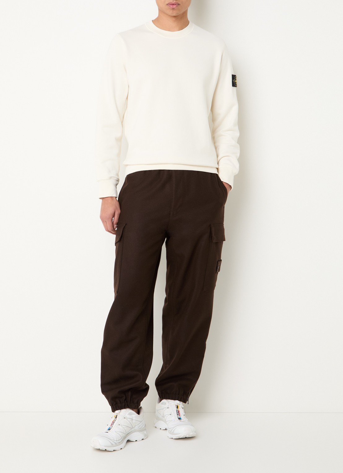 Stone Island S0051 sweater met logo - voorkant 3 creme
