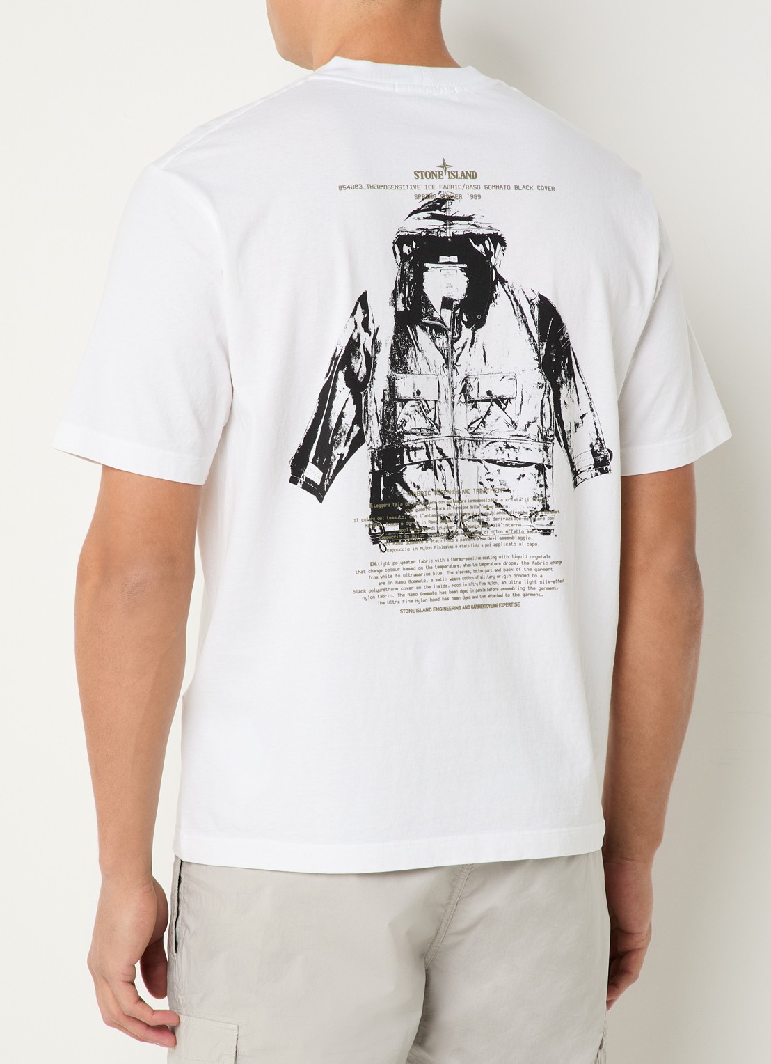 Stone Island S0091 Archivio T-shirt met logo- en backprint - detail 3 wit
