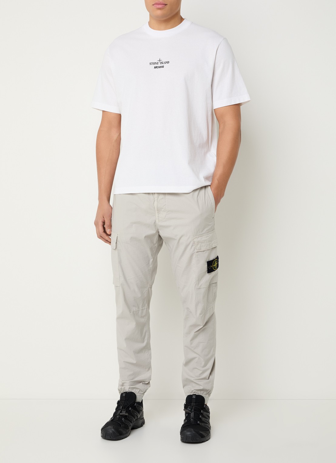Stone Island S0091 Archivio T-shirt met logo- en backprint - voorkant 2 wit