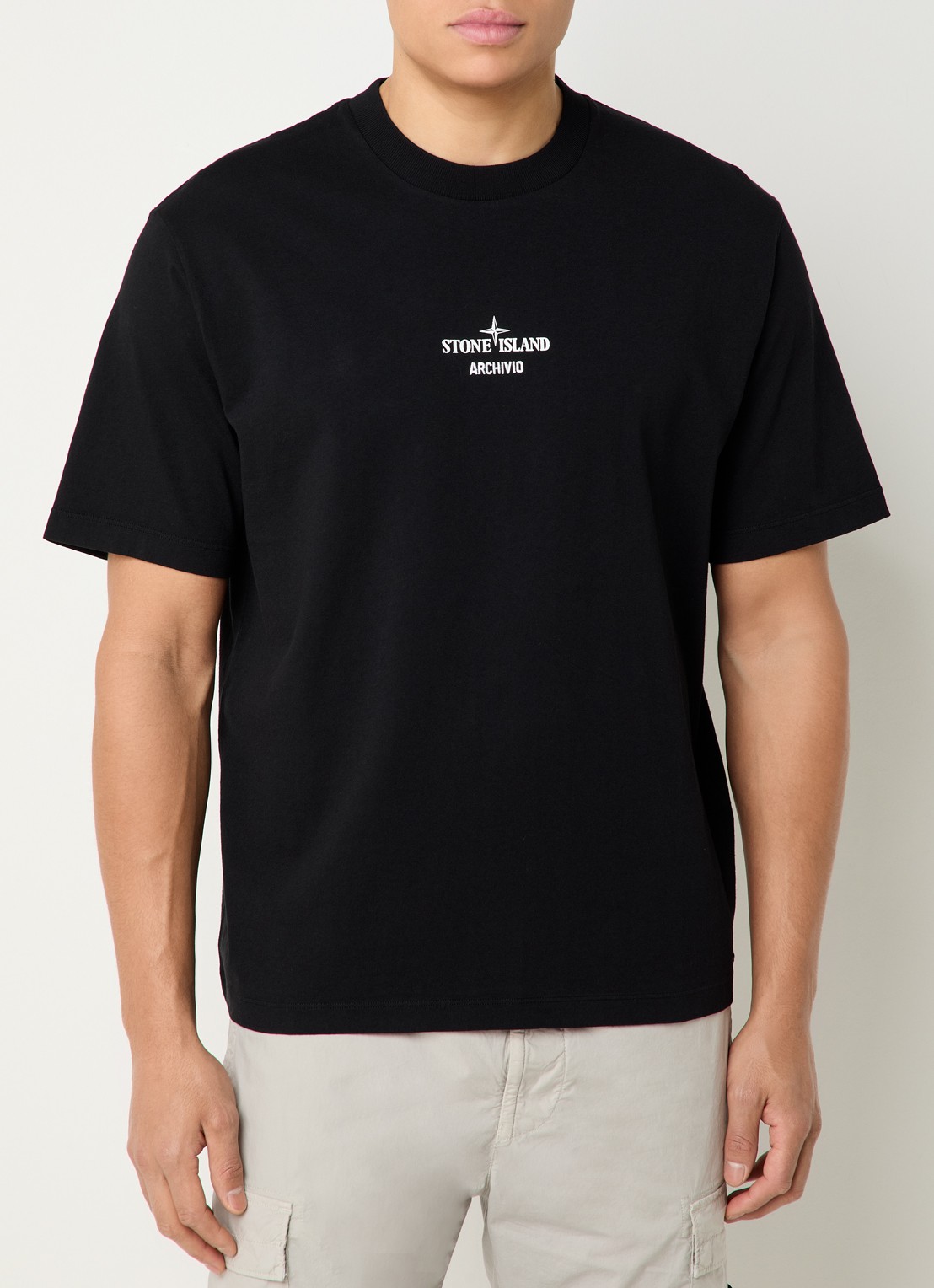Stone Island S0091 Archivio T-shirt met logo- en backprint - achterkant zwart