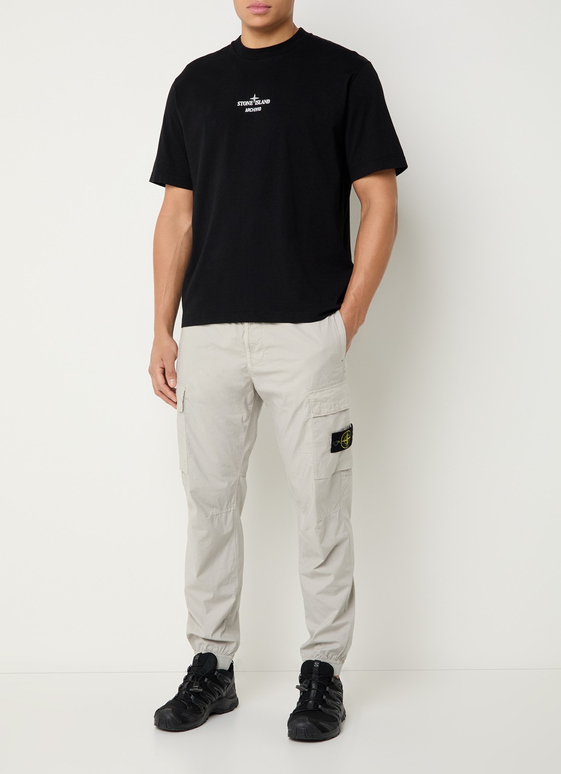 Stone Island S0091 Archivio T-shirt met logo- en backprint - voorkant 5 zwart